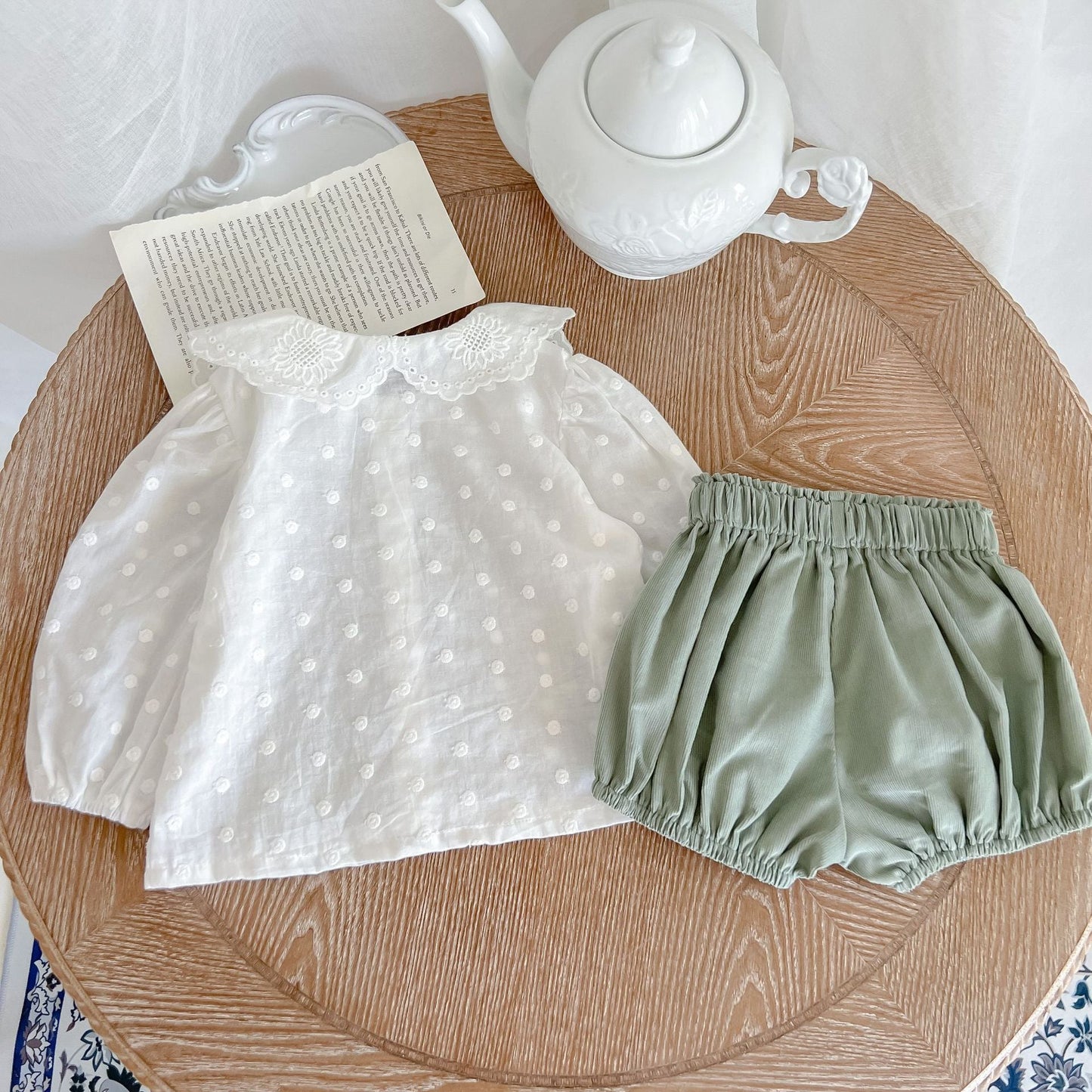 Baby Girl Solid Color Simple Style Doll Neck Shirt With Shorts Sets